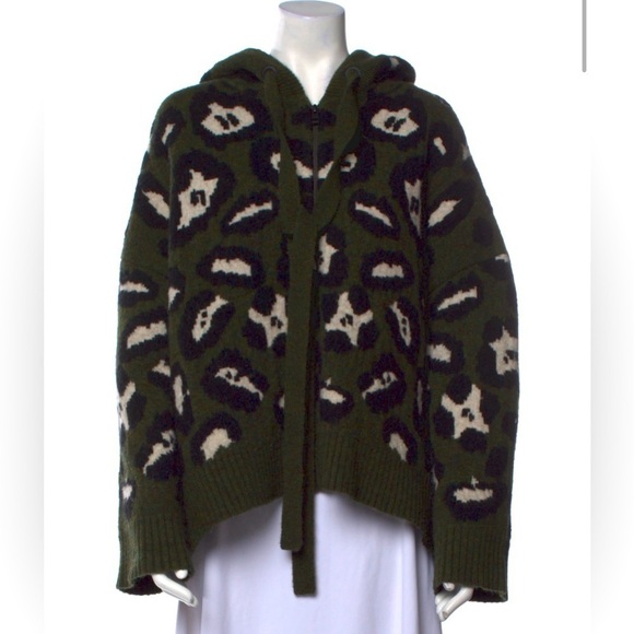 ZADIG & VOLTAIRE Green Animal Print Zip up Sweater with Hood M/L - Picture 1 of 6